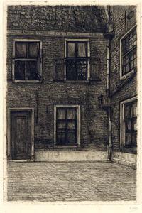 35582 Gezicht op het binnenpleintje in de Driehoek, in spiegelbeeld.N.B. de naam Driehoek is later gewijzigd in ...